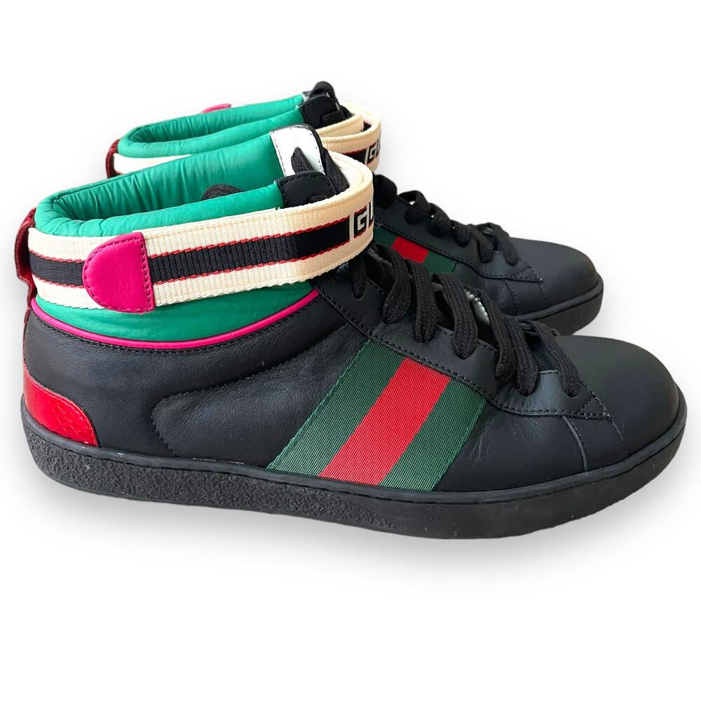 Gucci Ace Stripe Sneakers Web Black Multicolor Leather  5,5 US men’s